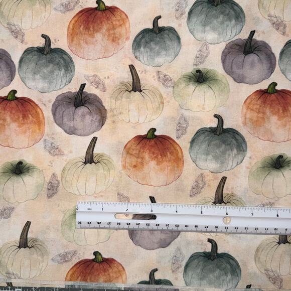 Fall Harvest Watercolor Pumpkin Cotton Fabric | 3/4 Yard | Halloween Moth Pastel - Picture 3 of 6